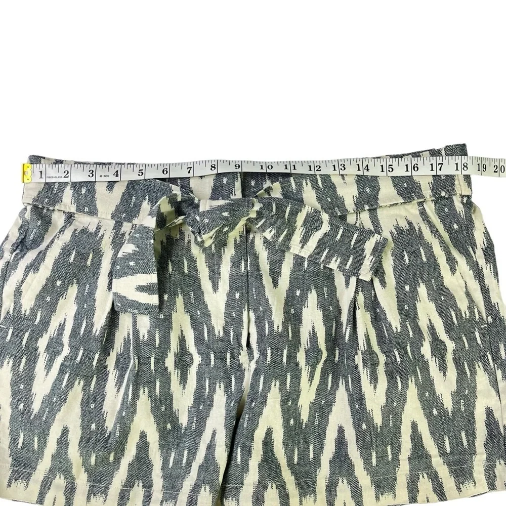 J.Crew Ikat Pleated Bow Tie Belt High Waist Gray Off White Womens Shorts Size 14